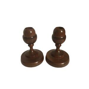 Vintage ACORN SOLID WOOD 5" H x 3.5" L Pair Taper Holders Candlesticks Unknown